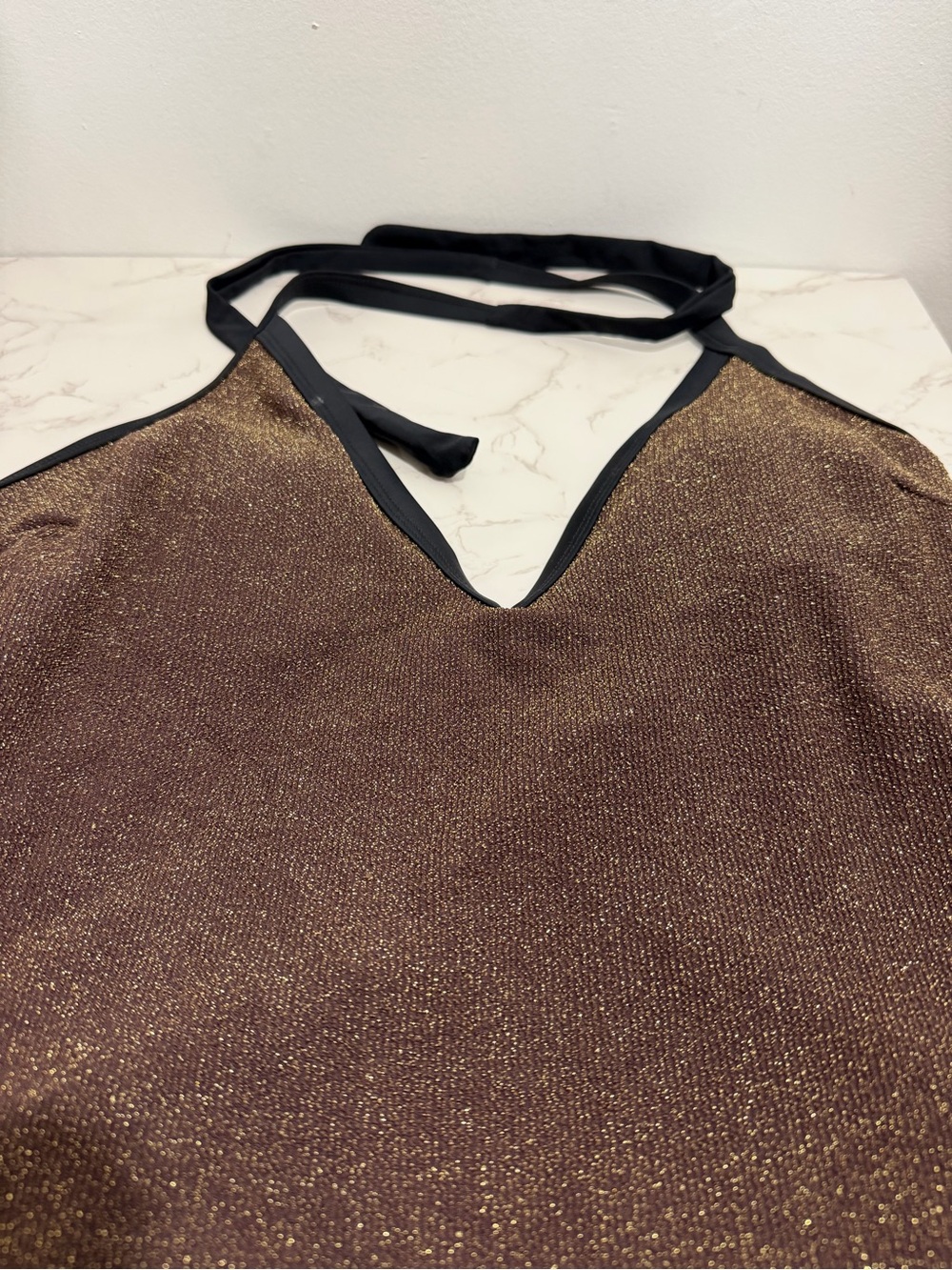 NWT Cupshe Shimmery Glitter Espresso One-Piece Swimsuit with Black Trim - XL - Picture 5 of 10